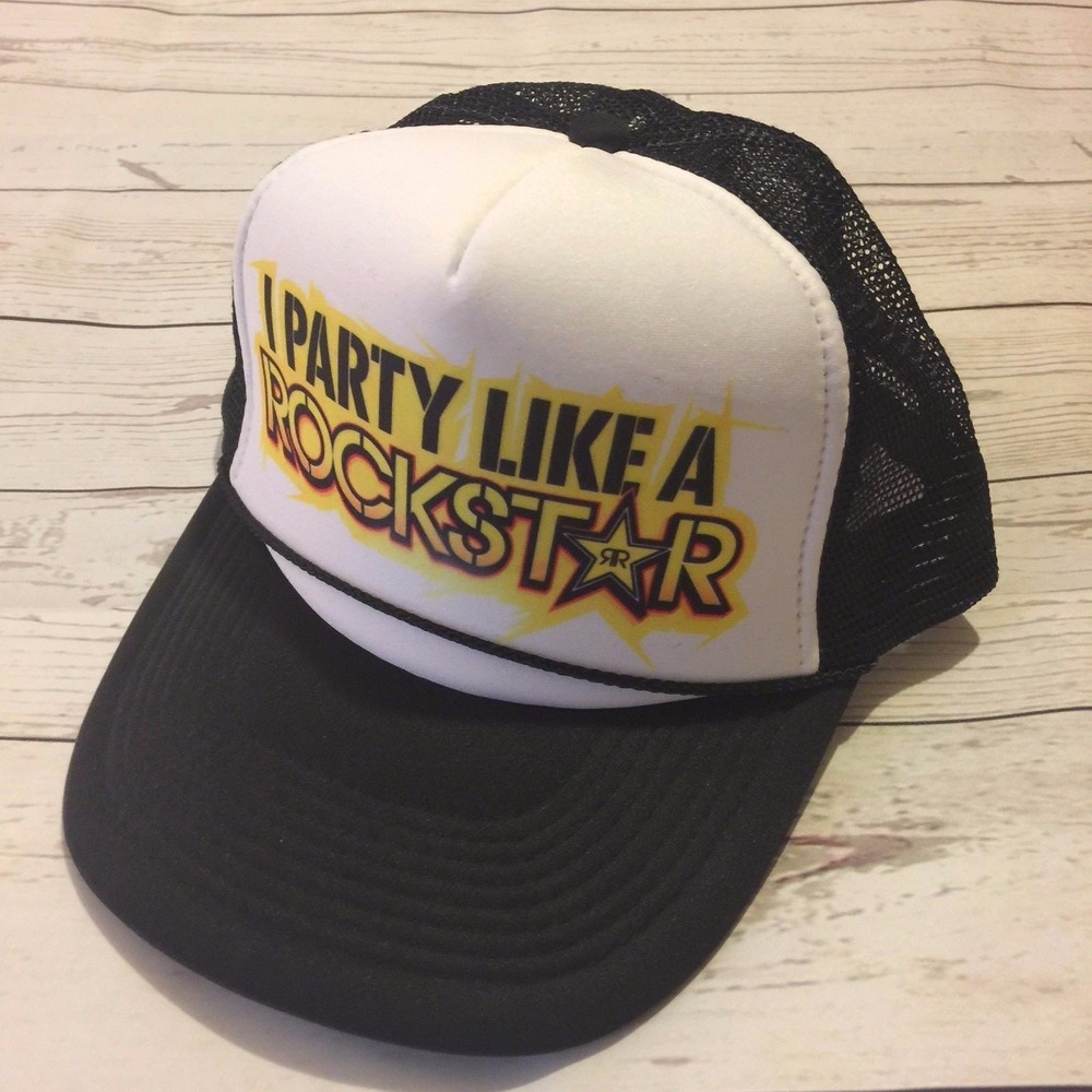 Rockstar Energy Drink "I Party Like A ROCKSTAR" Adjustable‎ Trucker Hat Mesh Cap
